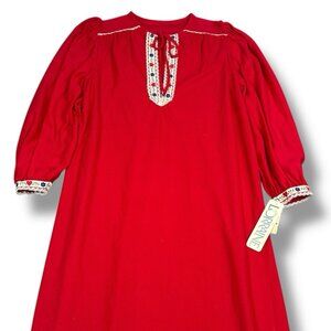 New Vtg Lorraine Long Nightgown Acetate Thin Fleece Red Floral Lace Trim Sz S